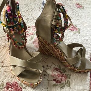 Multi colored beaded wedge sandels